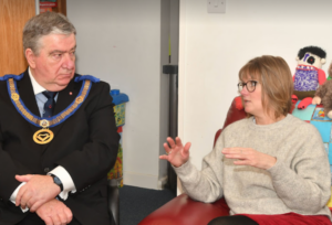 Image shows Iain Marnock OBE from Berkshire Freemasons with Isabelle’s mother, Paula. 